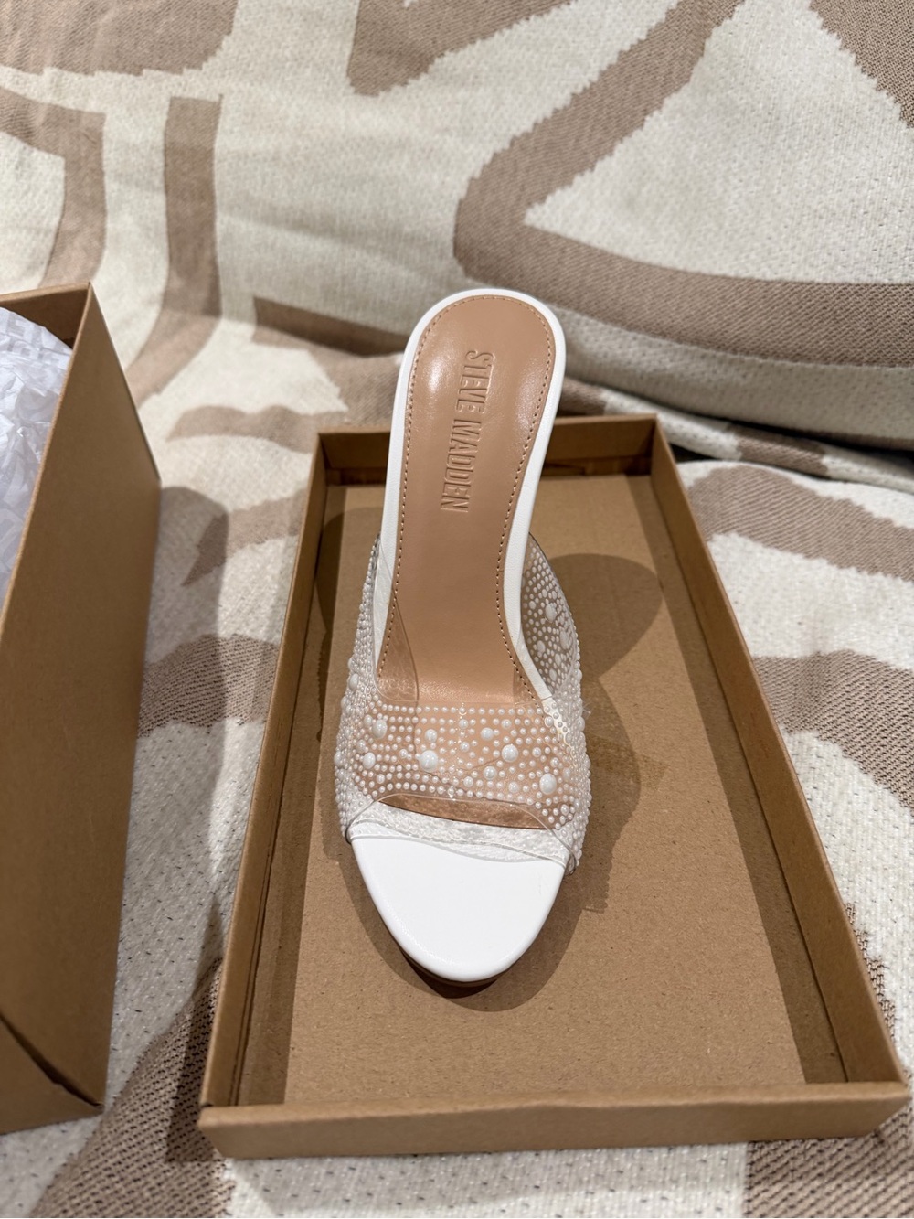 Steve Madden White Pearl-Embellished Slide Mule